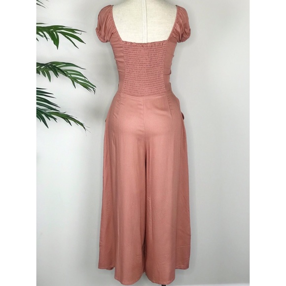 Pink Tie Front Culotte Jumpsuit - Picture 7 of 7